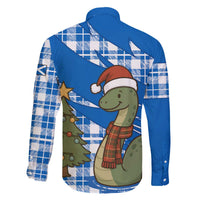 Scotland Christmas Family Matching Off The Shoulder Long Sleeve Dress and Hawaiian Shirt with Nessie Santa Hat and Blue Tartan Tree - Wonder Print Shop