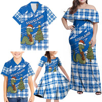 Scotland Christmas Family Matching Off Shoulder Maxi Dress and Hawaiian Shirt with Nessie Santa Hat and Blue Tartan Tree - Wonder Print Shop