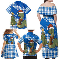 Scotland Christmas Family Matching Off Shoulder Maxi Dress and Hawaiian Shirt with Nessie Santa Hat and Blue Tartan Tree - Wonder Print Shop