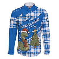 Scotland Christmas Family Matching Off Shoulder Maxi Dress and Hawaiian Shirt with Nessie Santa Hat and Blue Tartan Tree - Wonder Print Shop