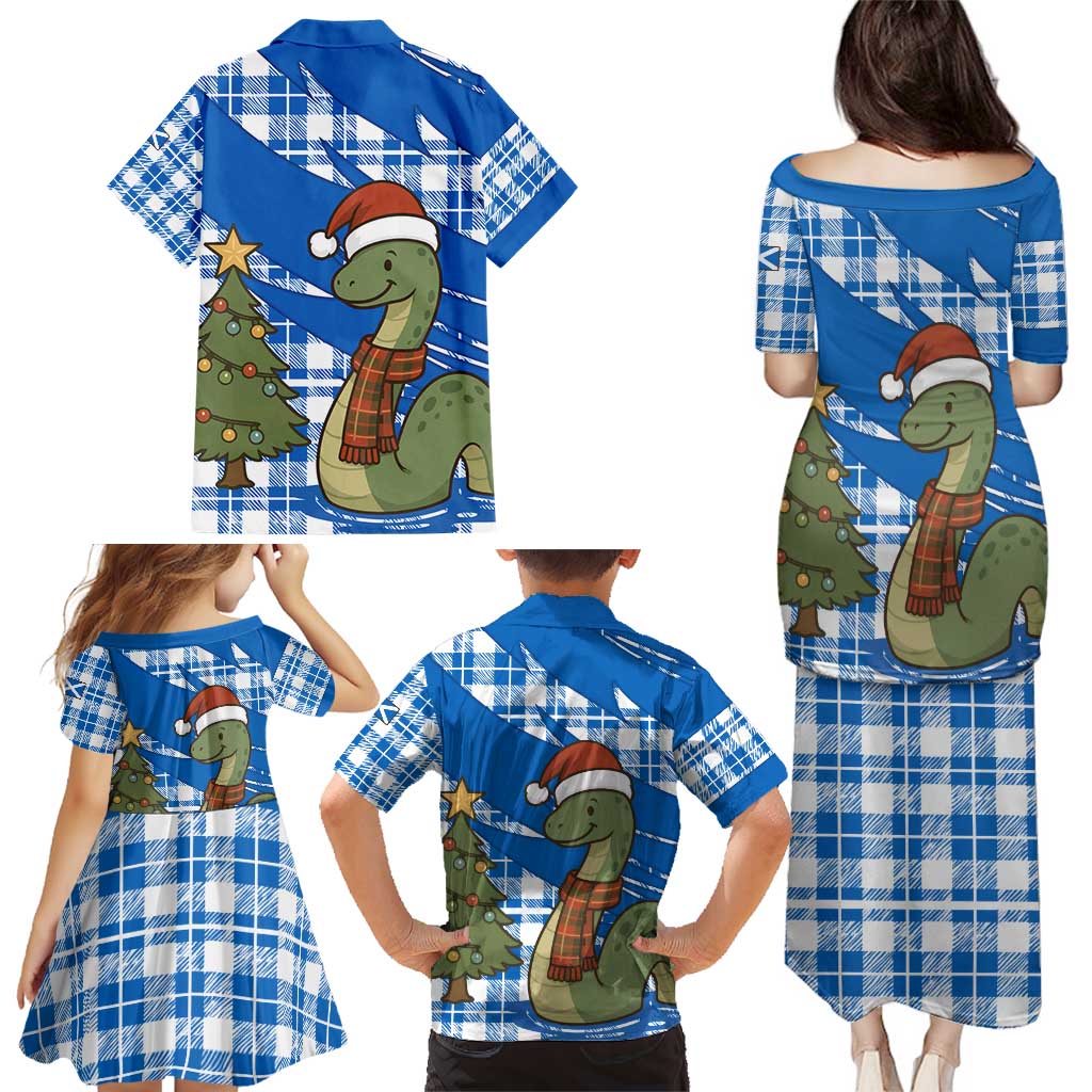 Scotland Christmas Family Matching Puletasi and Hawaiian Shirt with Nessie Santa Hat and Blue Tartan Tree - Wonder Print Shop