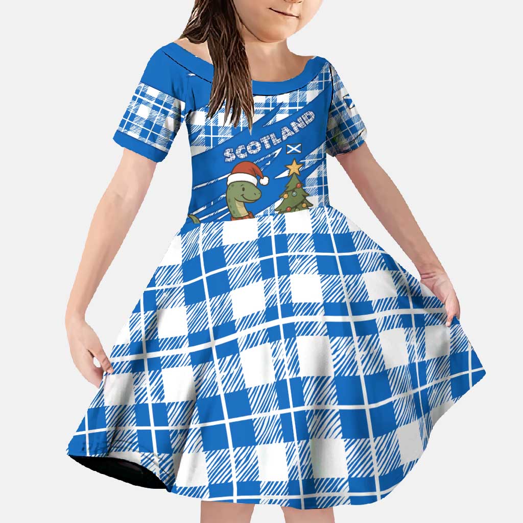 Scotland Christmas Family Matching Short Sleeve Bodycon Dress and Hawaiian Shirt with Nessie Santa Hat and Blue Tartan Tree - Wonder Print Shop