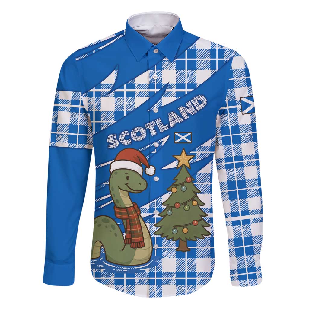 Scotland Christmas Family Matching Short Sleeve Bodycon Dress and Hawaiian Shirt with Nessie Santa Hat and Blue Tartan Tree - Wonder Print Shop