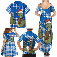 Scotland Christmas Family Matching Summer Maxi Dress and Hawaiian Shirt with Nessie Santa Hat and Blue Tartan Tree - Wonder Print Shop