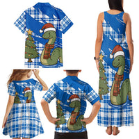 Scotland Christmas Family Matching Tank Maxi Dress and Hawaiian Shirt with Nessie Santa Hat and Blue Tartan Tree - Wonder Print Shop