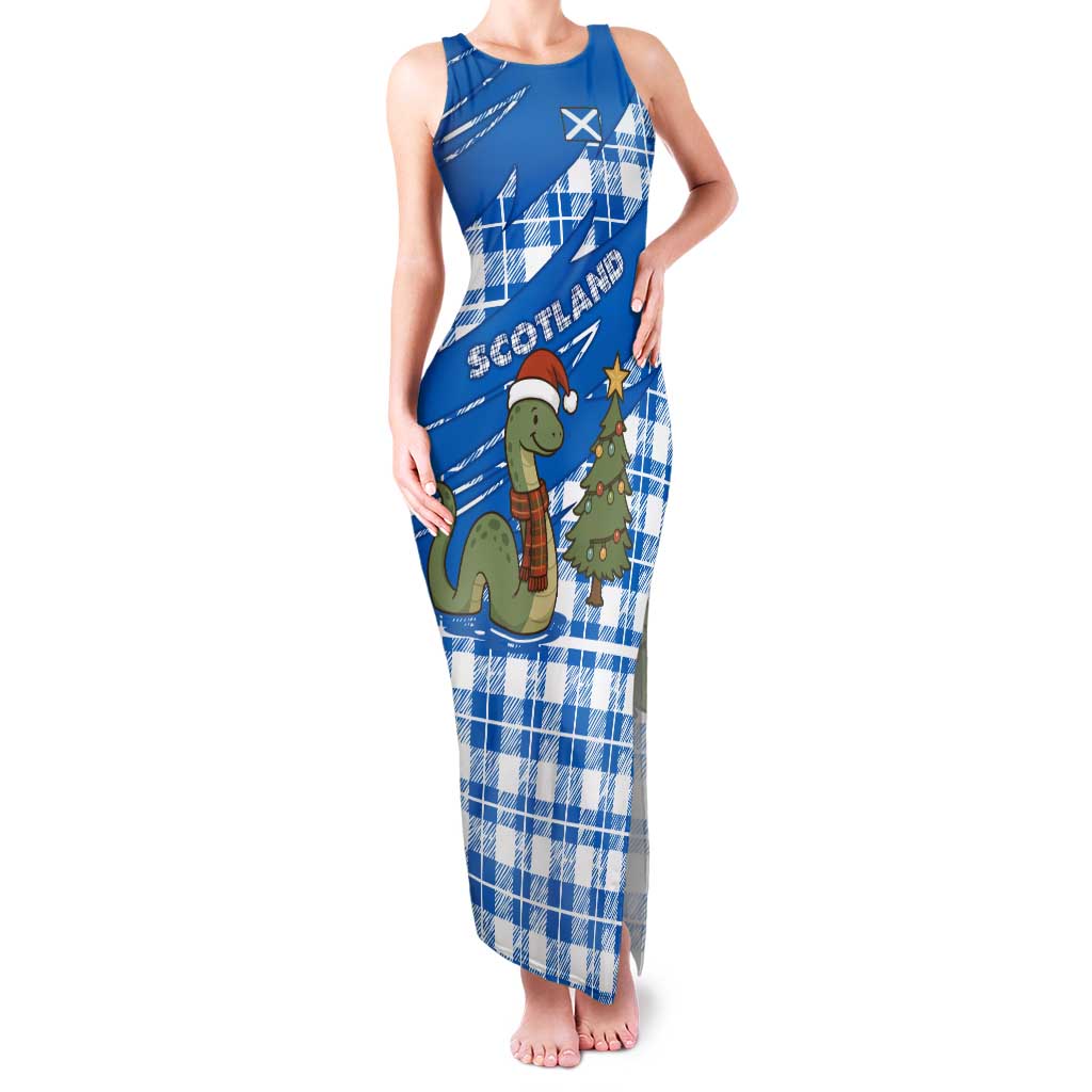 Scotland Christmas Family Matching Tank Maxi Dress and Hawaiian Shirt with Nessie Santa Hat and Blue Tartan Tree - Wonder Print Shop