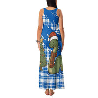 Scotland Christmas Family Matching Tank Maxi Dress and Hawaiian Shirt with Nessie Santa Hat and Blue Tartan Tree - Wonder Print Shop