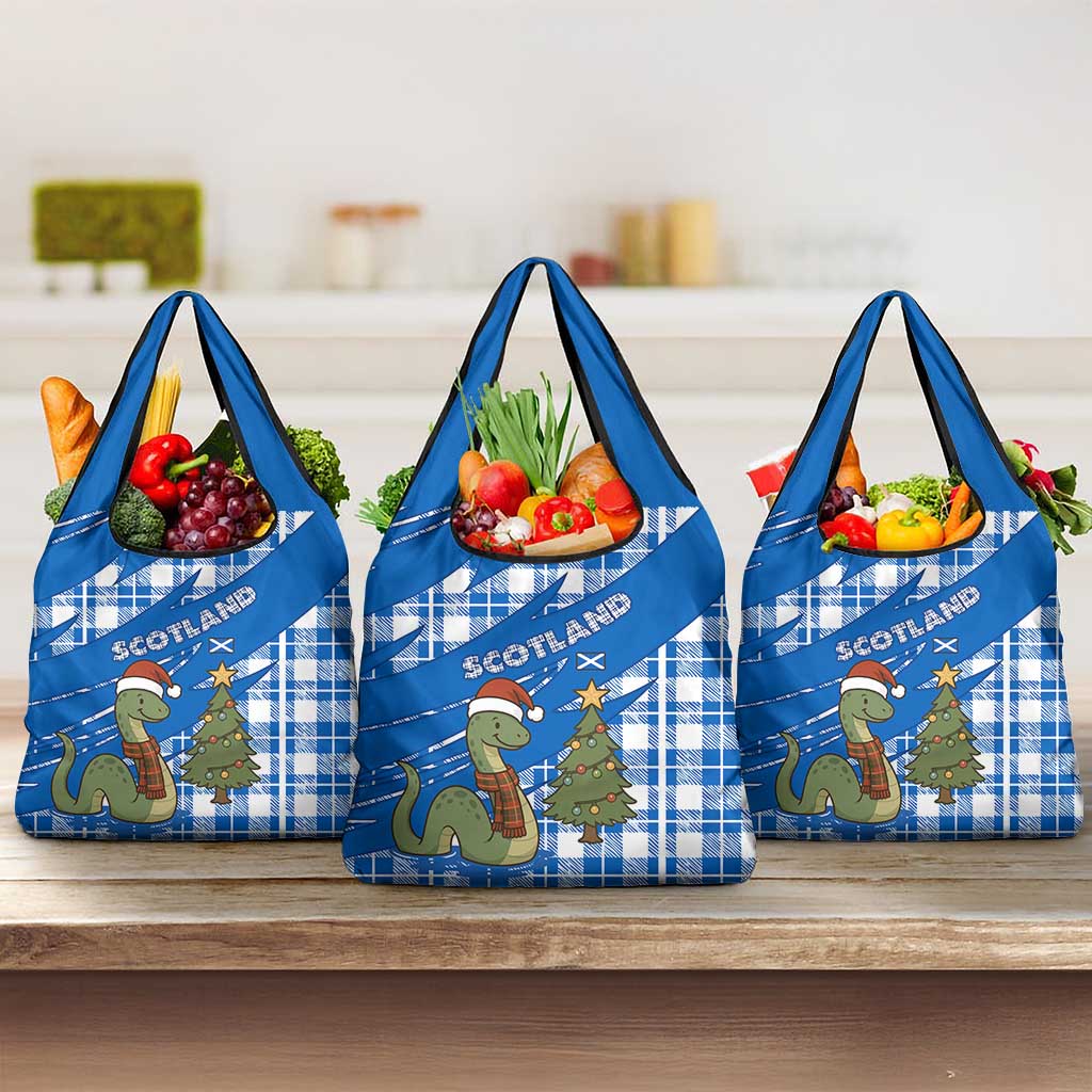 Scotland Christmas Grocery Bag with Nessie Santa Hat and Blue Tartan Tree - Wonder Print Shop