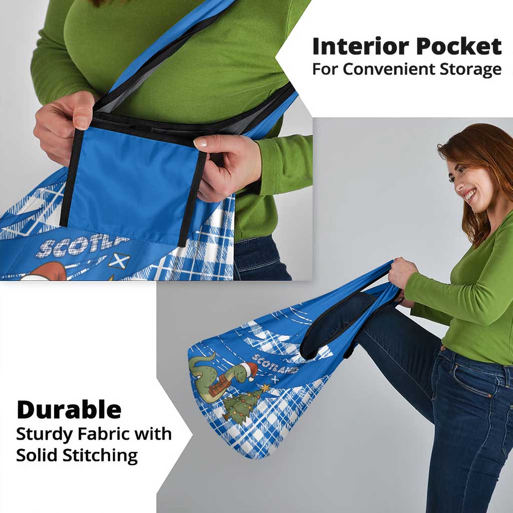 Scotland Christmas Grocery Bag with Nessie Santa Hat and Blue Tartan Tree - Wonder Print Shop