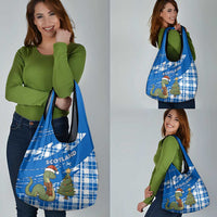 Scotland Christmas Grocery Bag with Nessie Santa Hat and Blue Tartan Tree - Wonder Print Shop
