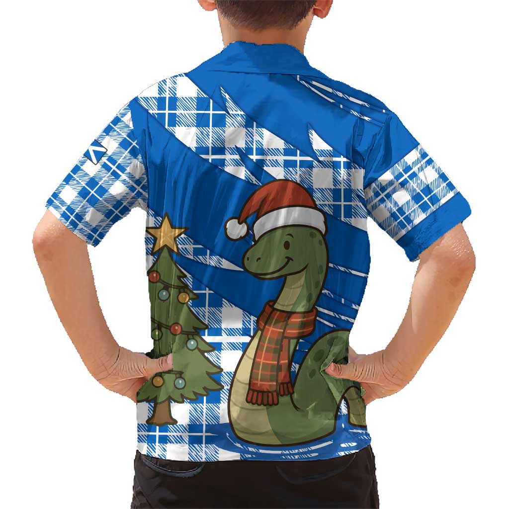 Scotland Christmas Hawaiian Shirt with Nessie Santa Hat and Blue Tartan Tree - Wonder Print Shop