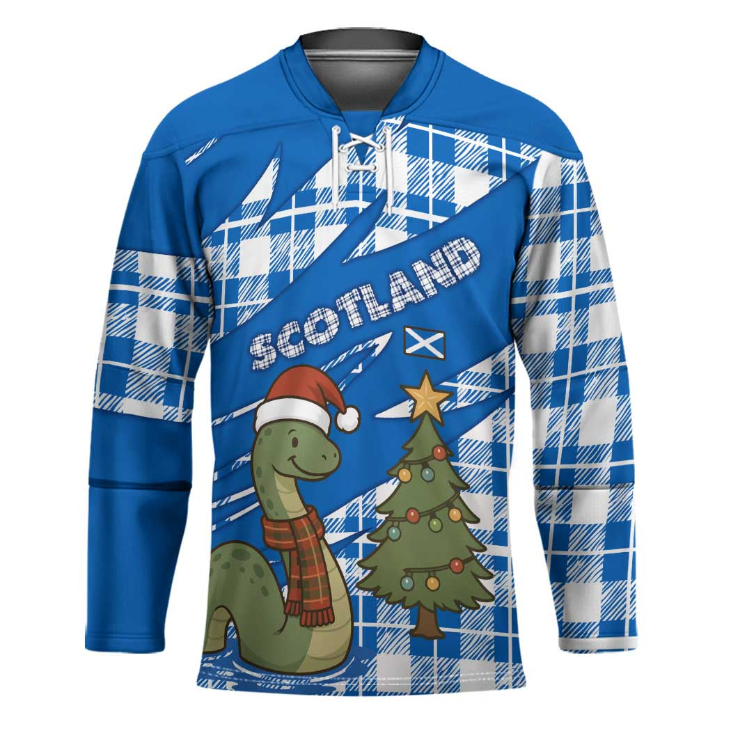 Scotland Christmas Hockey Jersey with Nessie Santa Hat and Blue Tartan Tree - Wonder Print Shop