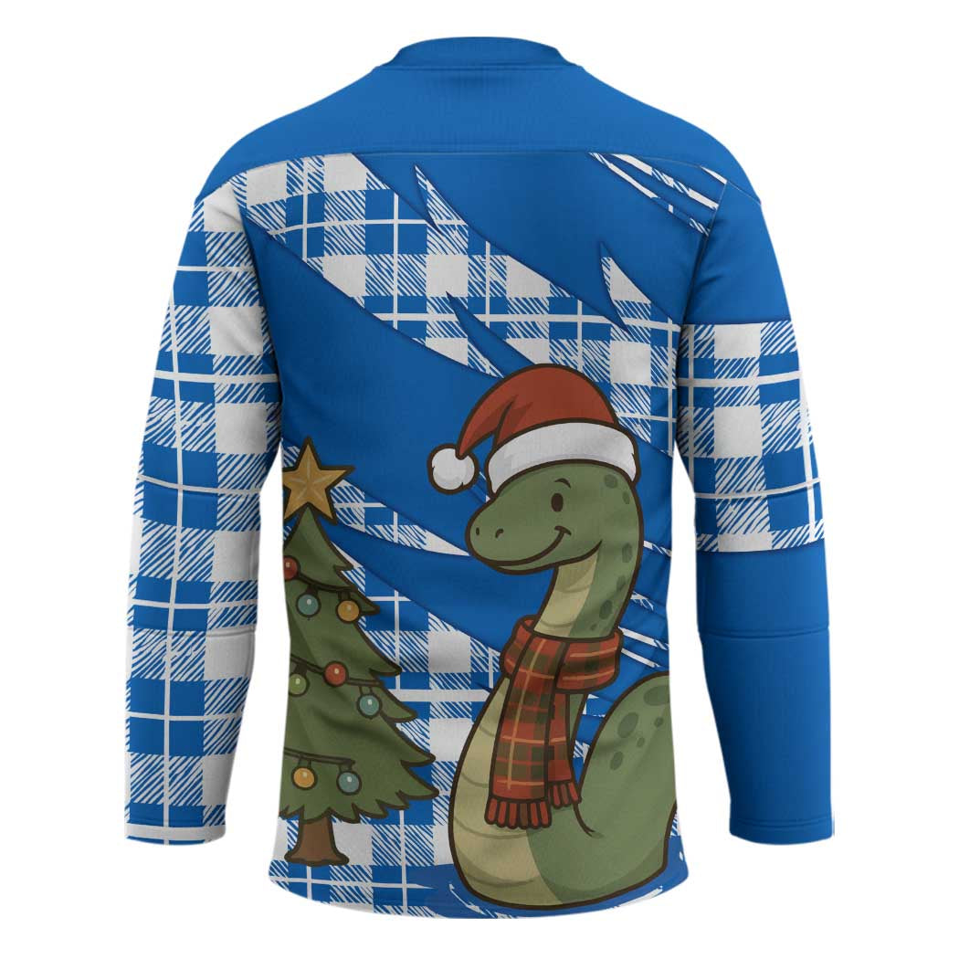 Scotland Christmas Hockey Jersey with Nessie Santa Hat and Blue Tartan Tree - Wonder Print Shop