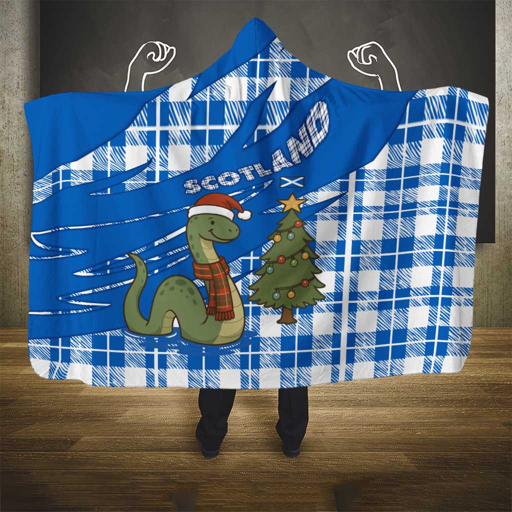 Scotland Christmas Hooded Blanket with Nessie Santa Hat and Blue Tartan Tree - Wonder Print Shop