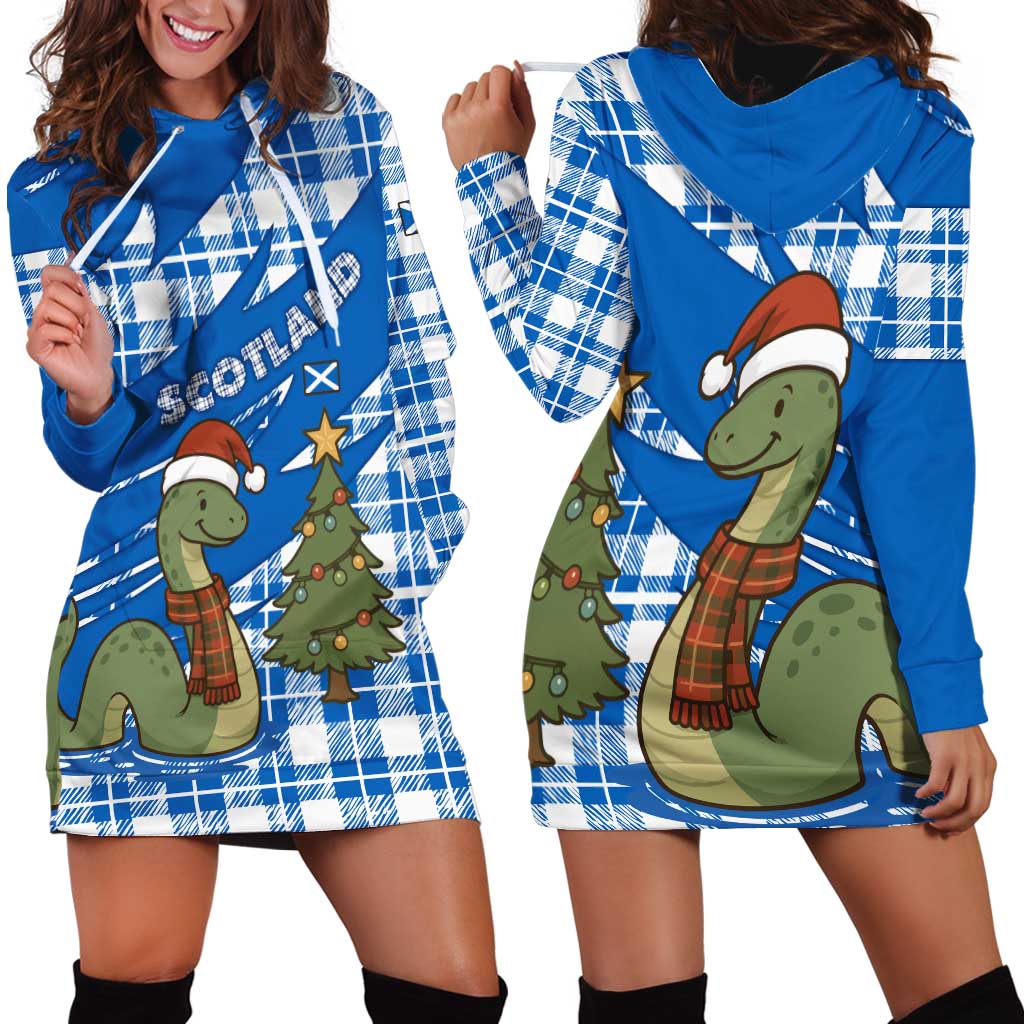 Scotland Christmas Hoodie Dress with Nessie Santa Hat and Blue Tartan Tree - Wonder Print Shop
