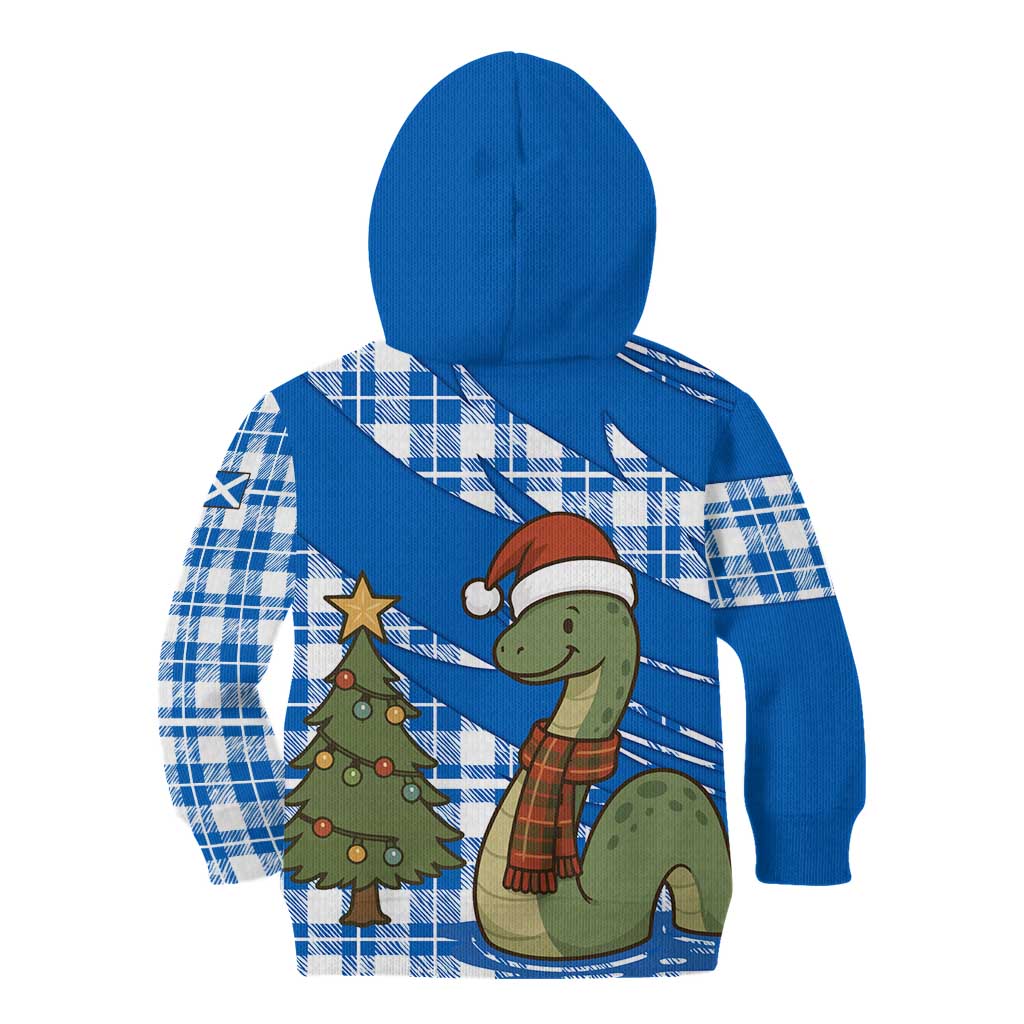 Scotland Christmas Kid Hoodie with Nessie Santa Hat and Blue Tartan Tree - Wonder Print Shop