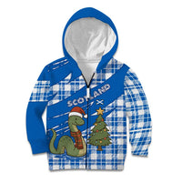 Scotland Christmas Kid Hoodie with Nessie Santa Hat and Blue Tartan Tree - Wonder Print Shop