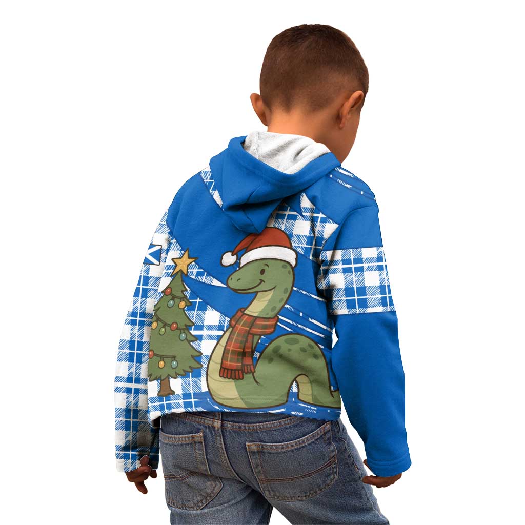Scotland Christmas Kid Hoodie with Nessie Santa Hat and Blue Tartan Tree - Wonder Print Shop