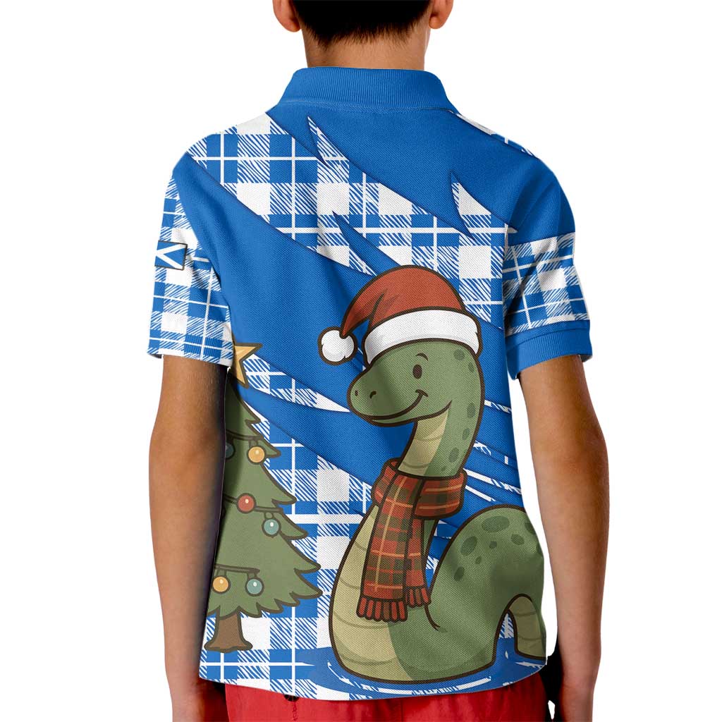 Scotland Christmas Kid Polo Shirt with Nessie Santa Hat and Blue Tartan Tree - Wonder Print Shop