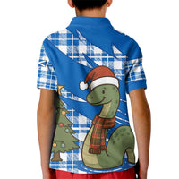 Scotland Christmas Kid Polo Shirt with Nessie Santa Hat and Blue Tartan Tree - Wonder Print Shop