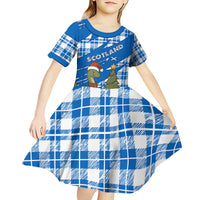 Scotland Christmas Kid Short Sleeve Dress with Nessie Santa Hat and Blue Tartan Tree - Wonder Print Shop