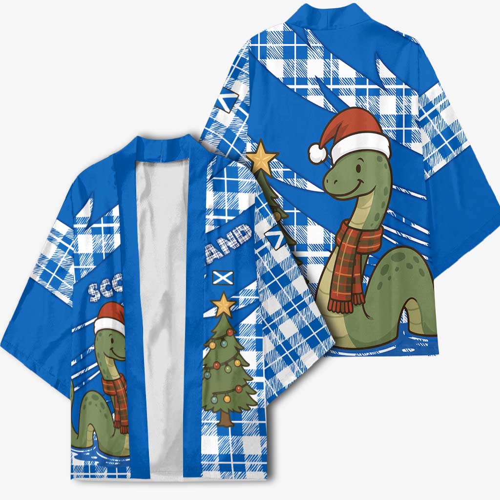 Scotland Christmas Kimono with Nessie Santa Hat and Blue Tartan Tree - Wonder Print Shop