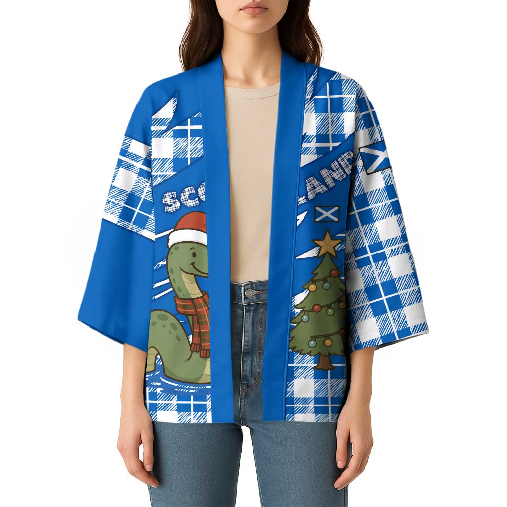 Scotland Christmas Kimono with Nessie Santa Hat and Blue Tartan Tree - Wonder Print Shop