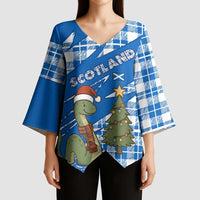 Scotland Christmas Kimono Sleeve Blouse with Nessie Santa Hat and Blue Tartan Tree - Wonder Print Shop