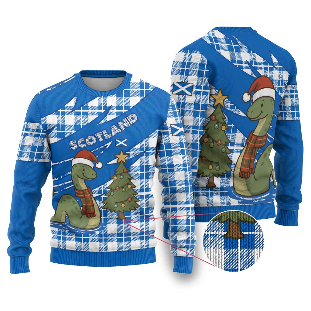 Scotland Christmas Ugly Christmas Sweater with Nessie Santa Hat and Blue Tartan Tree - Wonder Print Shop