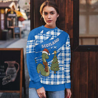 Scotland Christmas Ugly Christmas Sweater with Nessie Santa Hat and Blue Tartan Tree - Wonder Print Shop