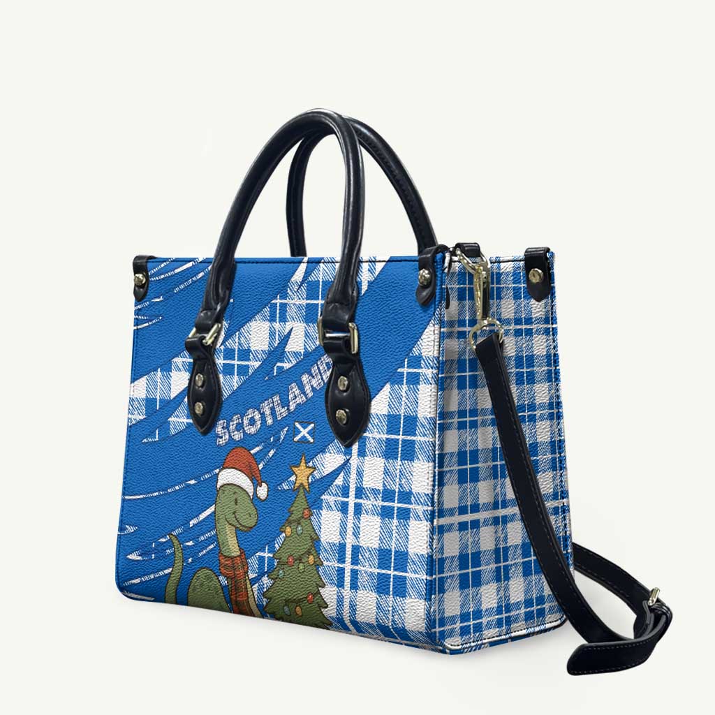 Scotland Christmas Leather Bag with Nessie Santa Hat and Blue Tartan Tree - Wonder Print Shop