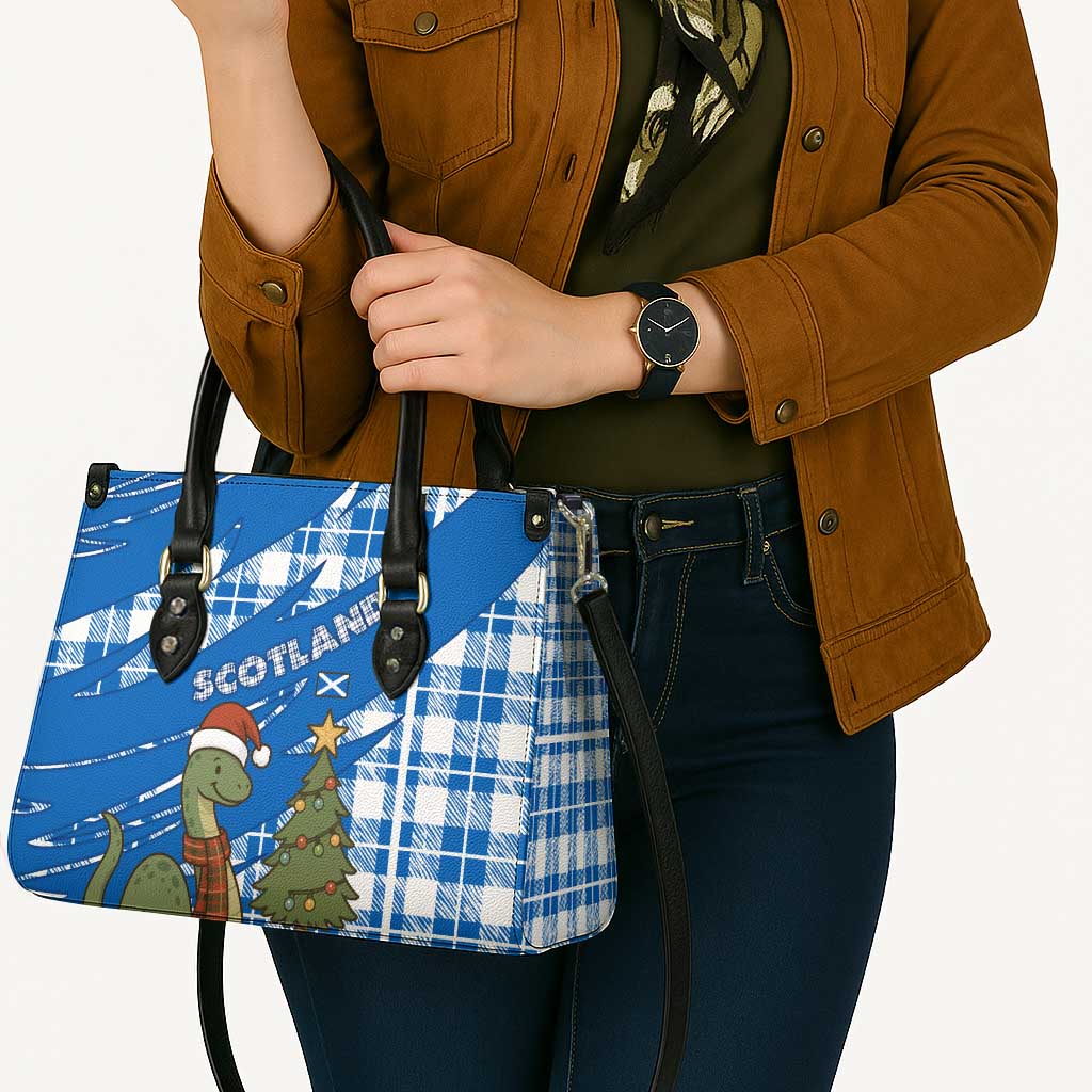 Scotland Christmas Leather Bag with Nessie Santa Hat and Blue Tartan Tree - Wonder Print Shop