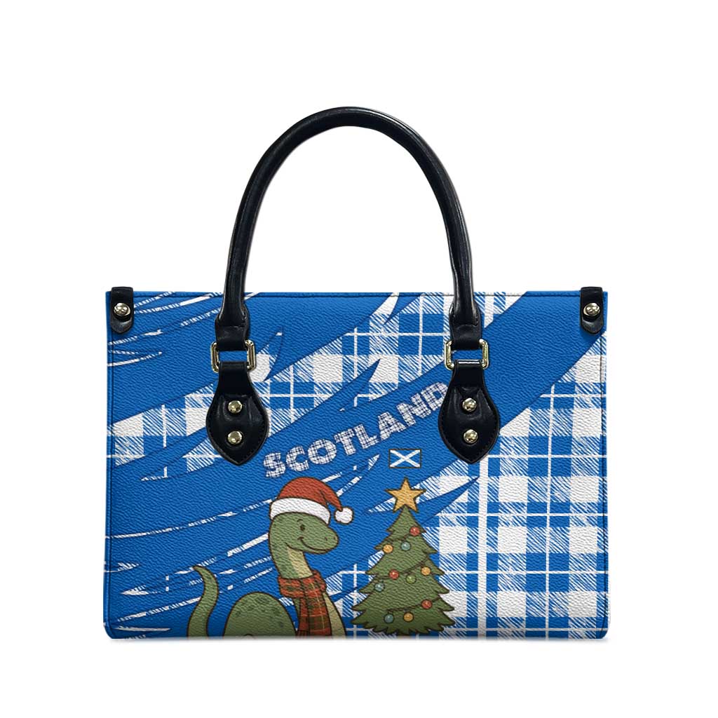 Scotland Christmas Leather Bag with Nessie Santa Hat and Blue Tartan Tree - Wonder Print Shop