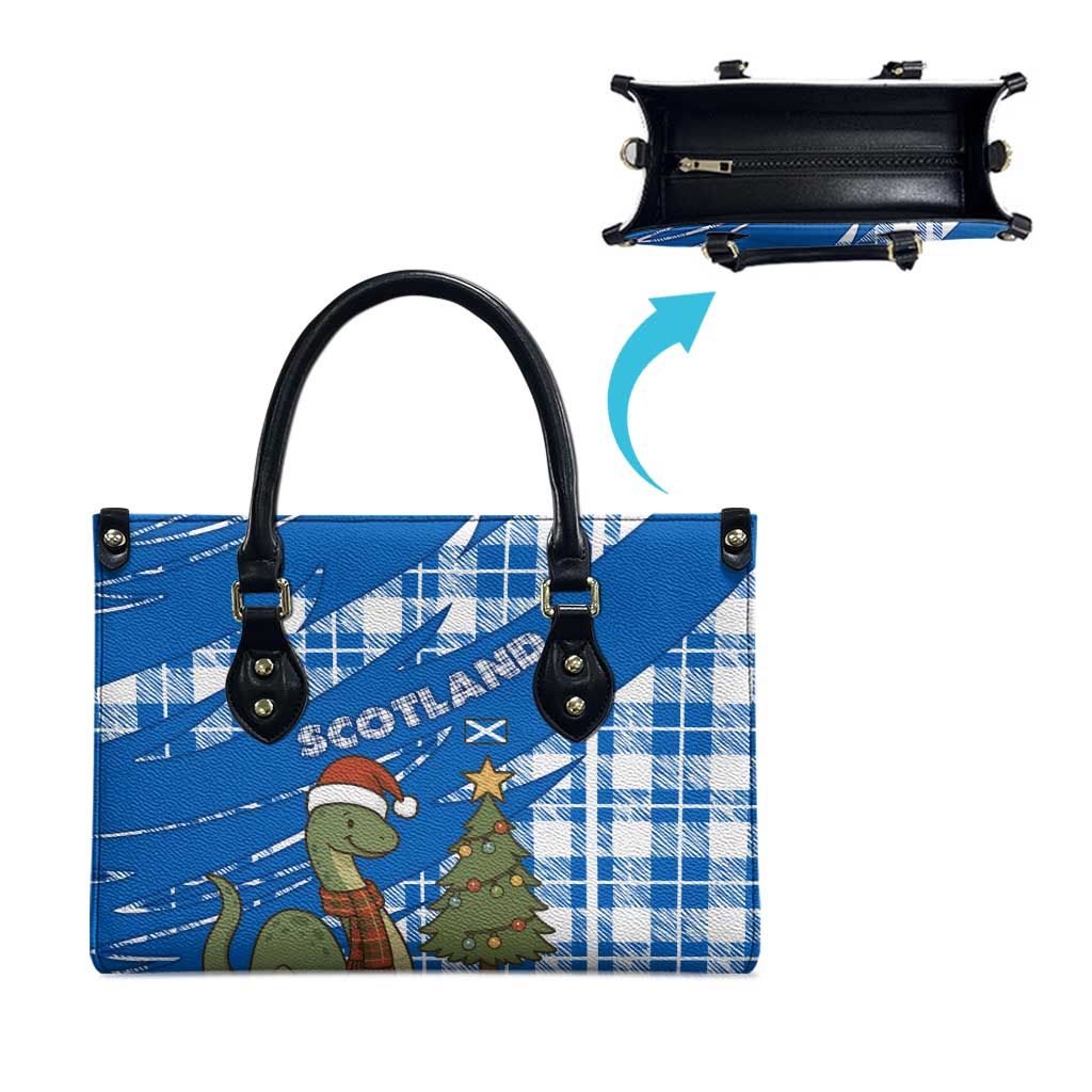 Scotland Christmas Leather Bag with Nessie Santa Hat and Blue Tartan Tree - Wonder Print Shop