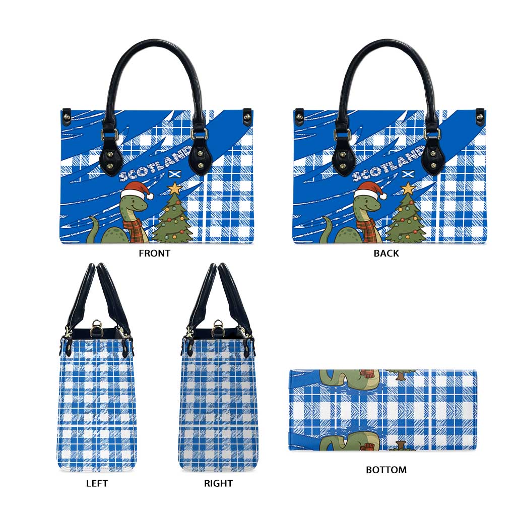 Scotland Christmas Leather Bag with Nessie Santa Hat and Blue Tartan Tree - Wonder Print Shop