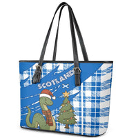 Scotland Christmas Leather Tote Bag with Nessie Santa Hat and Blue Tartan Tree - Wonder Print Shop