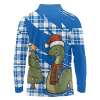 Scotland Christmas Long Sleeve Polo Shirt with Nessie Santa Hat and Blue Tartan Tree - Wonder Print Shop