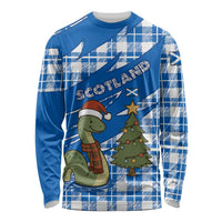 Scotland Christmas Long Sleeve Shirt with Nessie Santa Hat and Blue Tartan Tree - Wonder Print Shop
