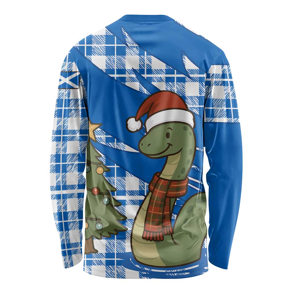 Scotland Christmas Long Sleeve Shirt with Nessie Santa Hat and Blue Tartan Tree - Wonder Print Shop