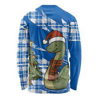 Scotland Christmas Long Sleeve Shirt with Nessie Santa Hat and Blue Tartan Tree - Wonder Print Shop