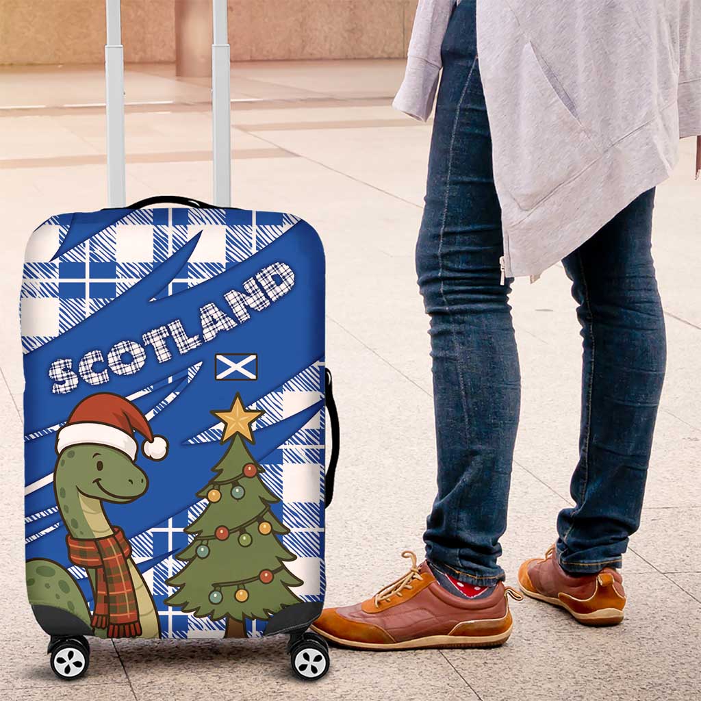 Scotland Christmas Luggage Cover with Nessie Santa Hat and Blue Tartan Tree - Wonder Print Shop