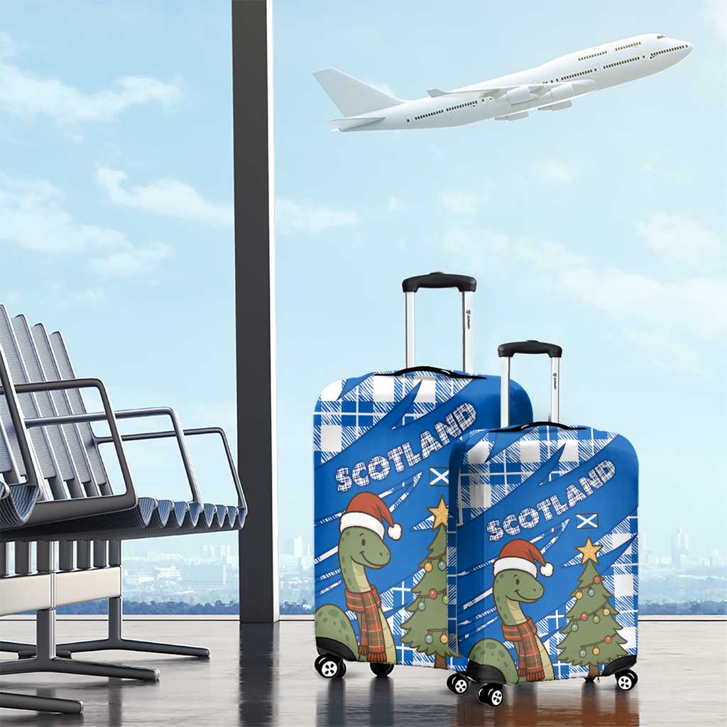 Scotland Christmas Luggage Cover with Nessie Santa Hat and Blue Tartan Tree - Wonder Print Shop