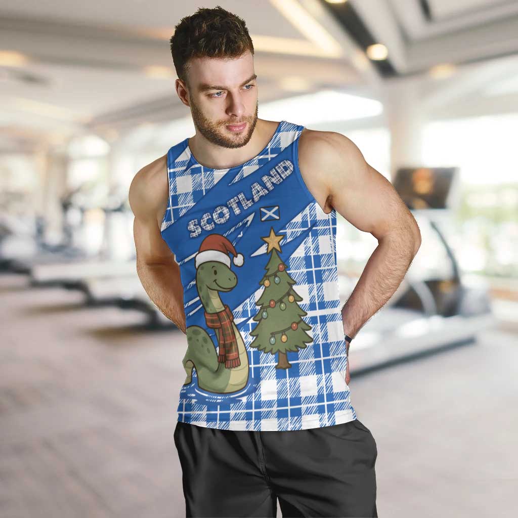 Scotland Christmas Men Tank Top with Nessie Santa Hat and Blue Tartan Tree - Wonder Print Shop