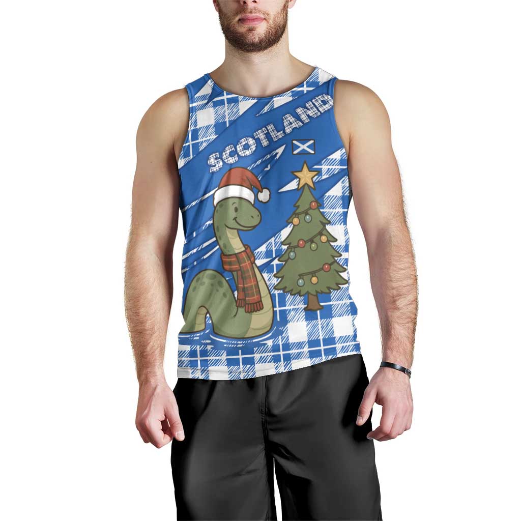 Scotland Christmas Men Tank Top with Nessie Santa Hat and Blue Tartan Tree - Wonder Print Shop