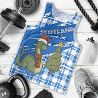 Scotland Christmas Men Tank Top with Nessie Santa Hat and Blue Tartan Tree - Wonder Print Shop