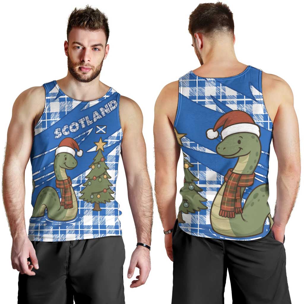 Scotland Christmas Men Tank Top with Nessie Santa Hat and Blue Tartan Tree - Wonder Print Shop