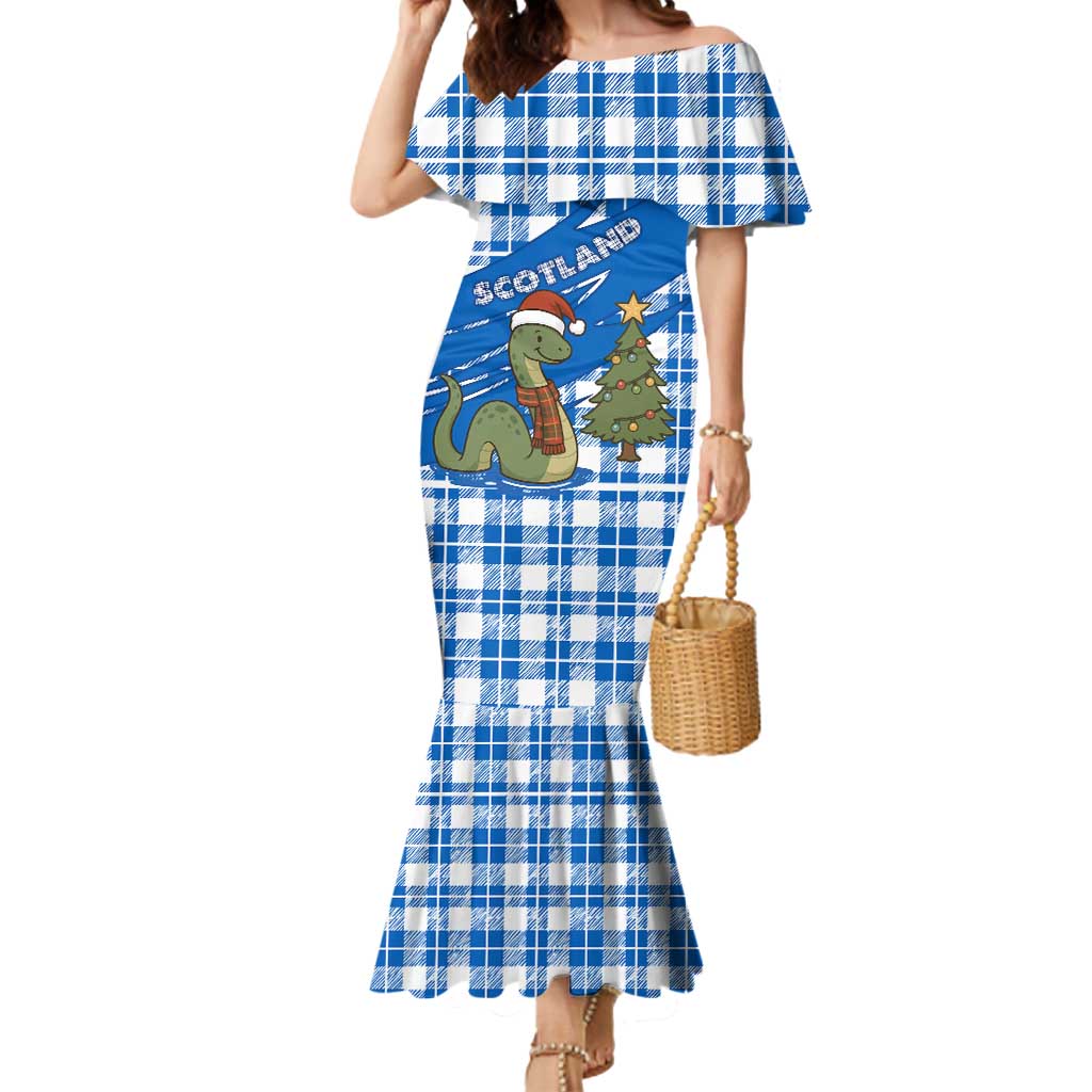 Scotland Christmas Mermaid Dress with Nessie Santa Hat and Blue Tartan Tree - Wonder Print Shop