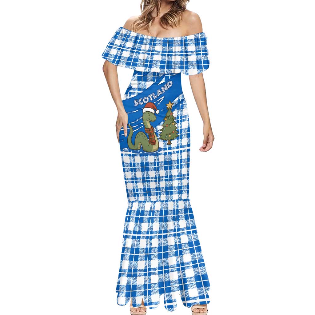 Scotland Christmas Mermaid Dress with Nessie Santa Hat and Blue Tartan Tree - Wonder Print Shop