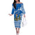 Scotland Christmas Off The Shoulder Long Sleeve Dress with Nessie Santa Hat and Blue Tartan Tree - Wonder Print Shop