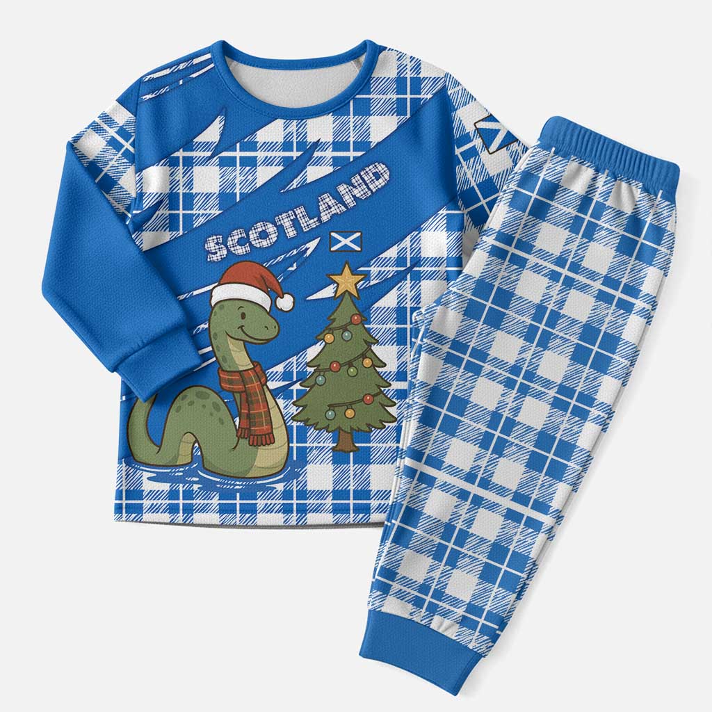 Scotland Christmas Pajama Set with Nessie Santa Hat and Blue Tartan Tree - Wonder Print Shop